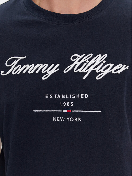Tommy Hilfiger Tommy Hilfiger T-Shirt Script Logo Tee MW0MW33691 Granatowy Regular Fit