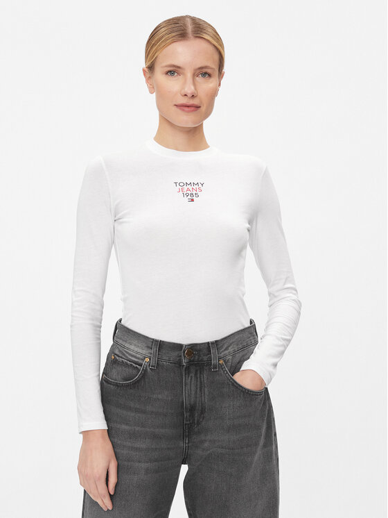 Tommy Jeans Bluză Essential DW0DW17358 Alb Slim Fit