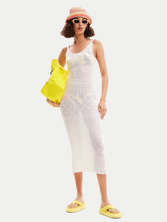 Desigual Desigual Plážové šaty Kenia 24SWMF02 Biela Regular Fit