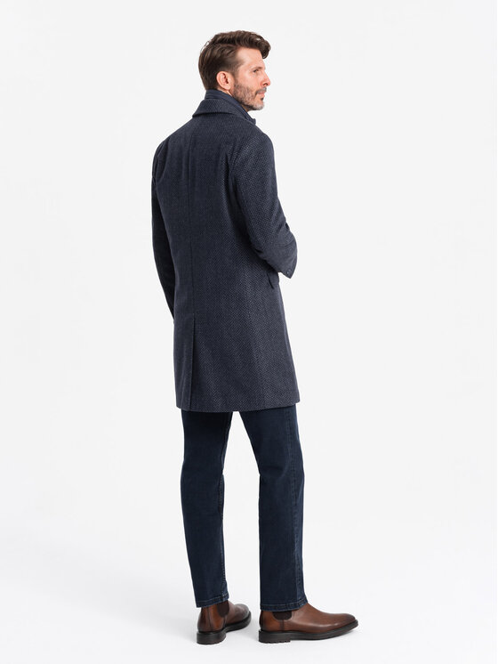 Ombre Ombre Płaszcz OM-COWC-0121 Granatowy Regular Fit