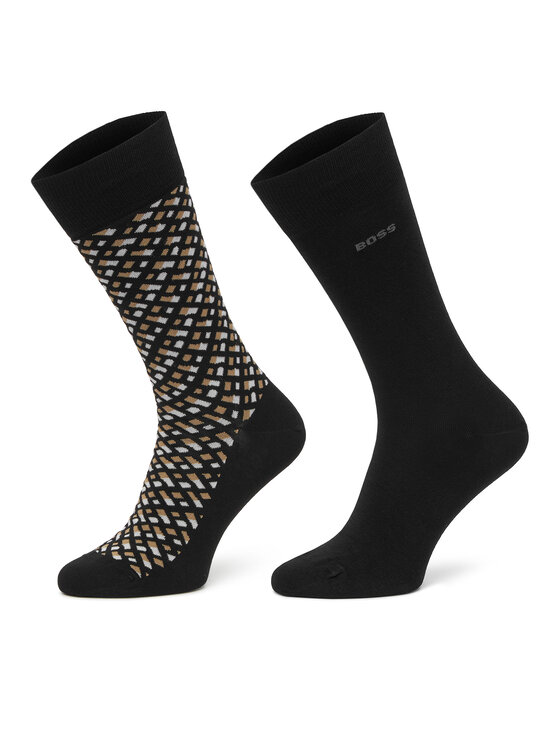 Set de 2 perechi de șosete lungi pentru bărbați BOSS 2P RS Monogram CC 50515141 Negru