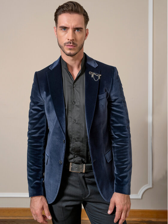 VILLARO VILLARO Marynarka MAR107 Granatowy Slim Fit