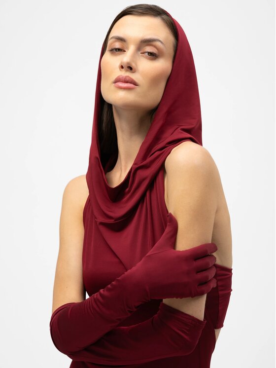 MANDRAGORA MANDRAGORA Sukienka wieczorowa Lana Bordowy Slim Fit