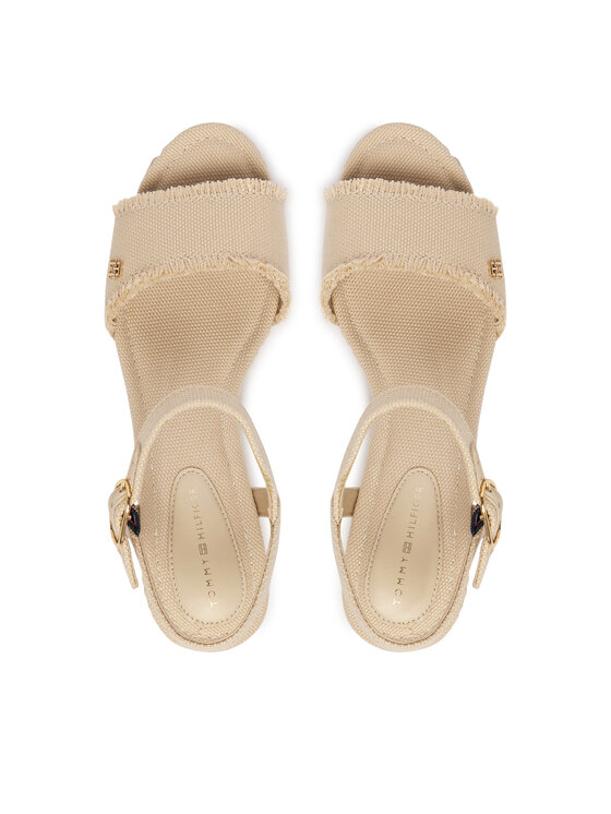 Tommy Hilfiger Tommy Hilfiger Sandały Mid Woven Wedge Espad Fringe FW0FW09470 Beżowy