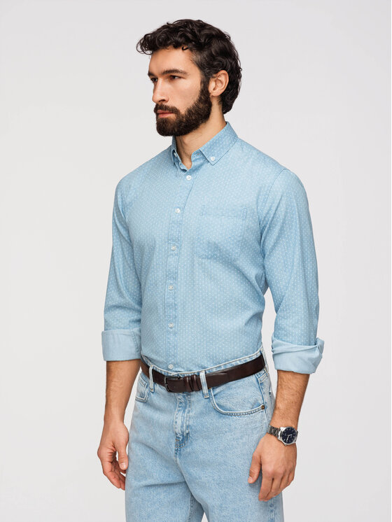 Ombre Ombre Koszula K702 Niebieski jasny Regular Fit