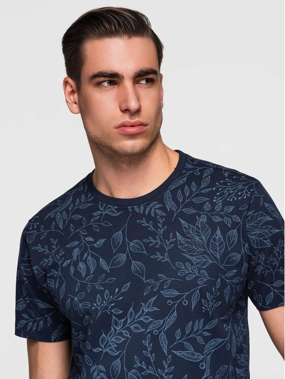 Ombre Ombre T-Shirt OM-TSFP-0262 Granatowy Regular Fit