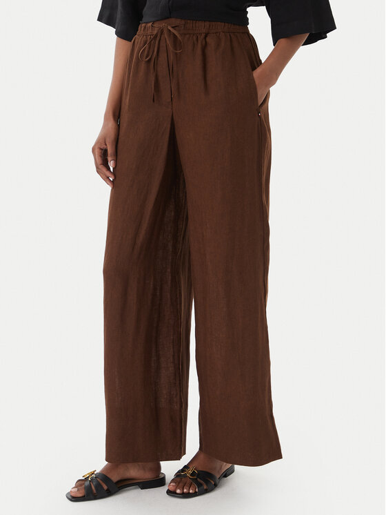 Tommy Hilfiger Bavlnené nohavice WW0WW48970 Tmavo hnedá Wide Leg