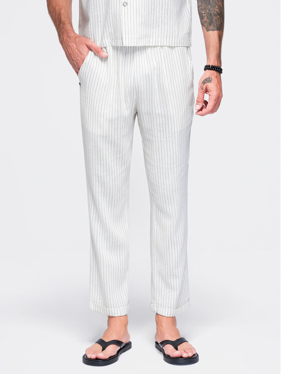 Ombre Ombre Spodnie materiałowe OM-PACP-0311 Biały Regular Fit