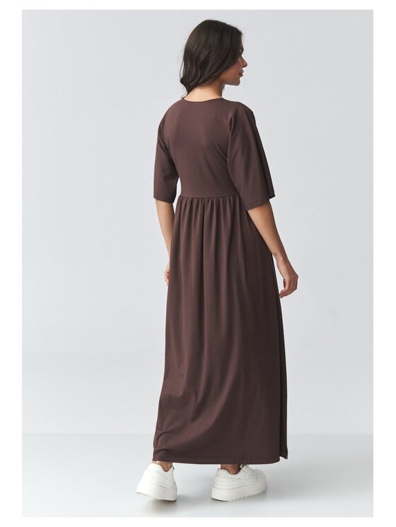 Makadamia Makadamia Sukienka codzienna M933 Brązowy Loose Fit
