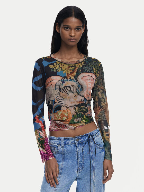 Desigual Bluză Dragon Lacroix 25WWTK39 Colorat Slim Fit