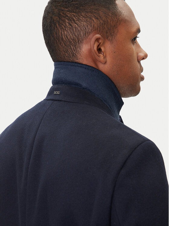 BOSS BOSS Vlněný kabát Hyde 50549187 Tmavomodrá Slim Fit