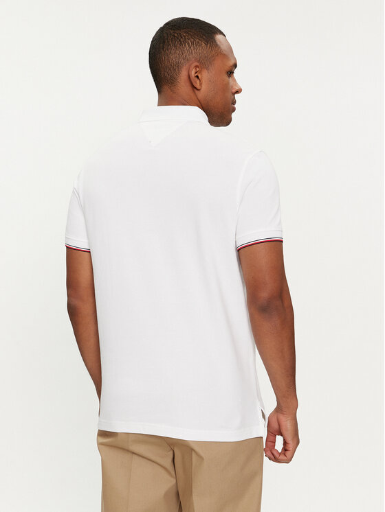 Tommy Hilfiger Tommy Hilfiger Тениска с яка и копчета Logo MW0MW34841 Бял Regular Fit