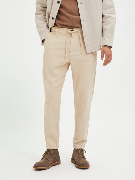 Selected Homme Chino nohavice 16087636 Béžová Slim Tapered Fit