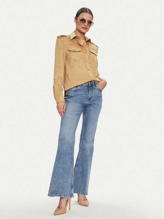 Guess Guess Srajca Margot W4YH0C WG6T0 Rjava Slim Fit