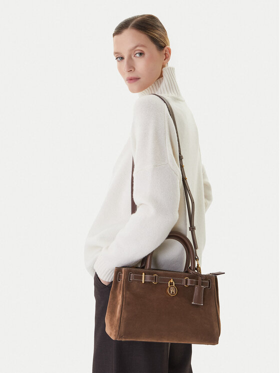 Tommy Hilfiger Tommy Hilfiger Torbica American Icon Mini Tote Suede Le AW0AW18202 Smeđa