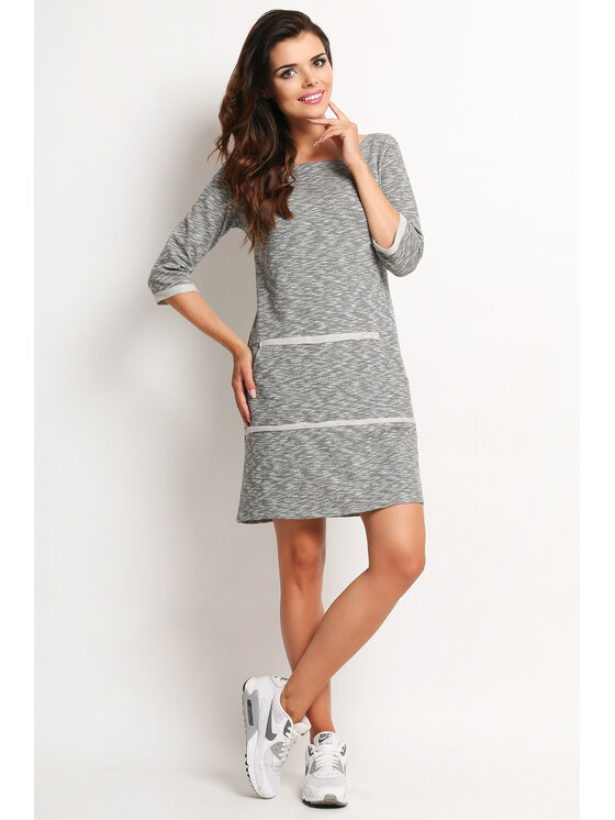 Awama Awama Úpletové šaty A116 Šedá Basic Fit