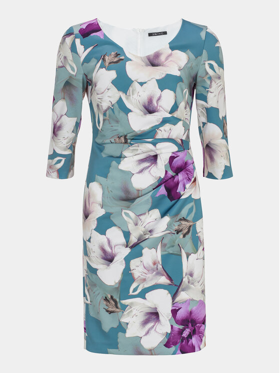 Robe Cocktail Multicolore Joseph Ribkoff - Taille 4, Genou, Manches Courtes, Occasion Excellent état