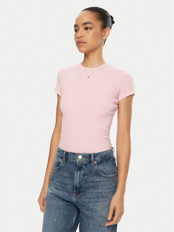 Tommy Jeans Tommy Jeans T-Shirt Essential DW0DW17383 Růžová Slim Fit