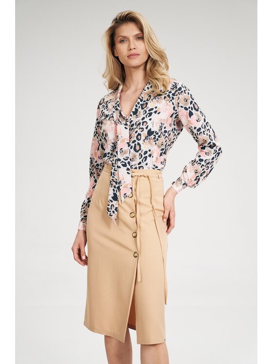 FIGL FIGL Spódnica midi M697 Beżowy Bodycon Fit