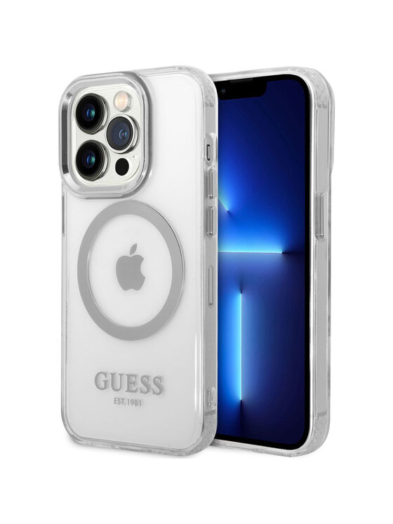 Etui na telefon Guess, Srebrne, Outline MagSafe