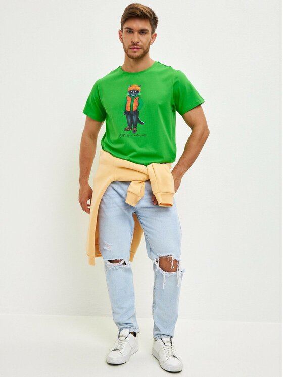 CAT by maniita lacitta CAT by maniita lacitta T-Shirt Printed men's t-shirt with CAT Zielony Regular Fit