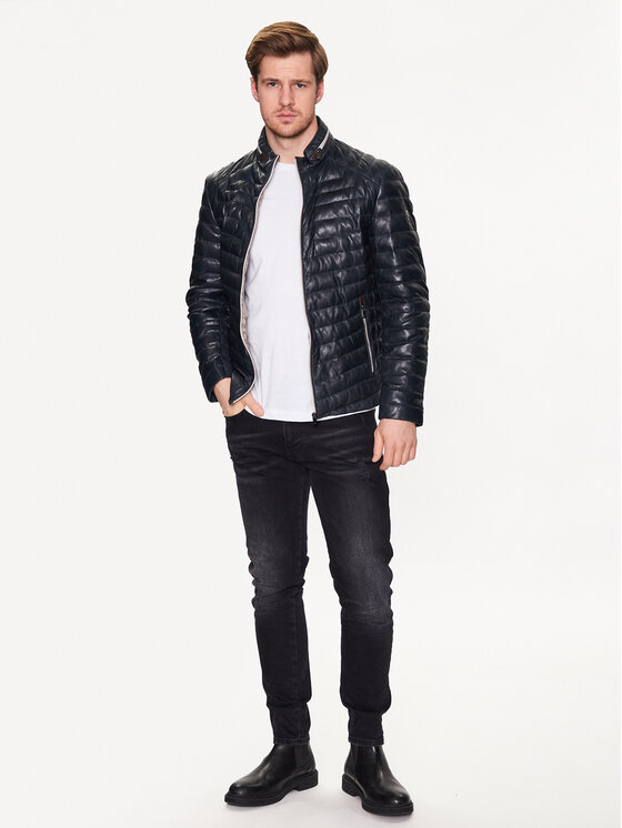 Milestone Milestone Geacă de piele Malik 991019 60215 Bleumarin Regular Fit