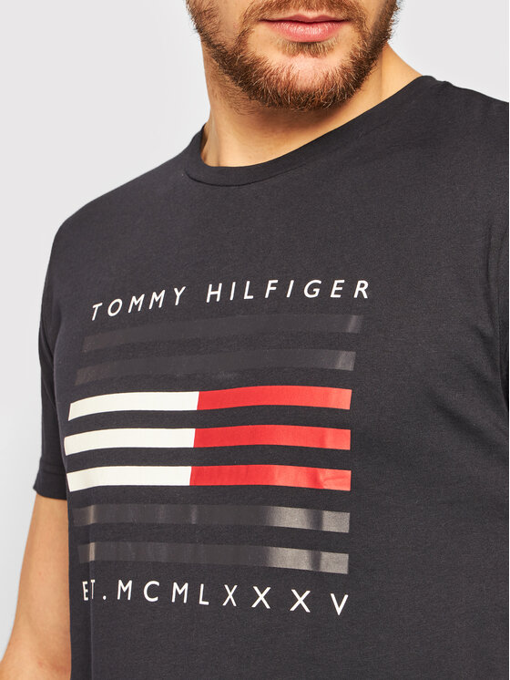 Tommy Hilfiger T Shirt Corp Flag Lines MW0MW15334 Granatowy Regular Fit Modivo.pl