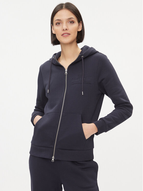 Gant Gant Pulóver Reg Tonal Shield Zip Hoodie 4200671 Sötétkék Regular Fit