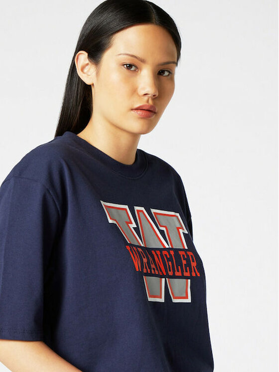 Wrangler Wrangler T-shirt BOYFRIEND CROP TEE Blu Regular Fit