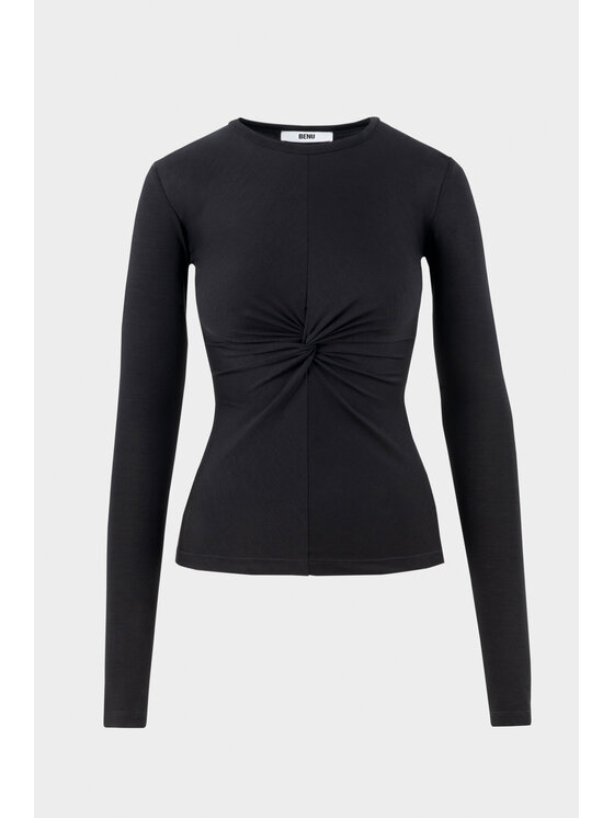 BENU BENU Blusa Bluzka Skręcona Nero Slim Fit