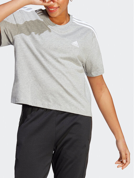 adidas adidas Marškinėliai Essentials 3-Stripes Single Jersey Crop Top HR4916 Pilka Loose Fit