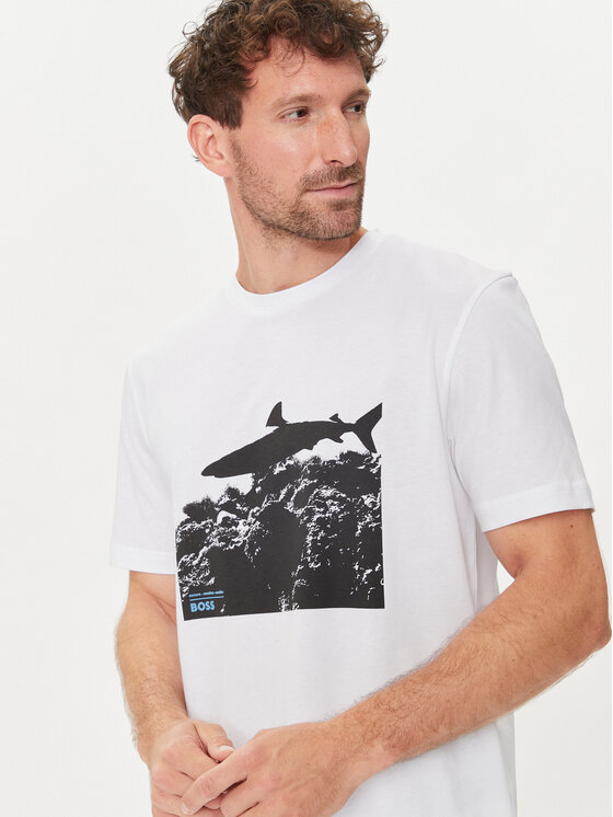 BOSS Boss T-krekls Te_Sea_Horse 50515626 Balts Regular Fit