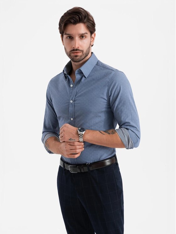 Ombre Ombre Koszula OM-SHCS-0175 Niebieski Slim Fit