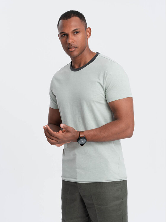 Ombre Ombre T-Shirt OM-TSCT-22SS-004 Zielony Regular Fit