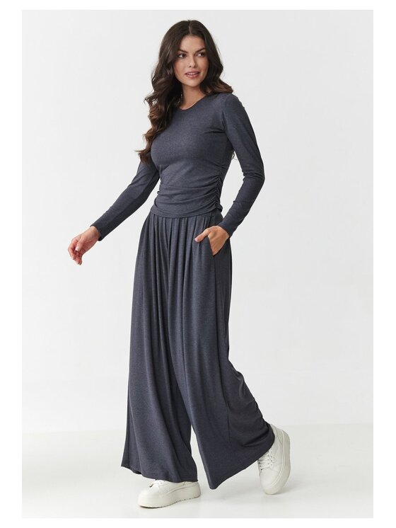 Makadamia Makadamia Komplet bluzka i spodnie M892 Szary Loose Fit