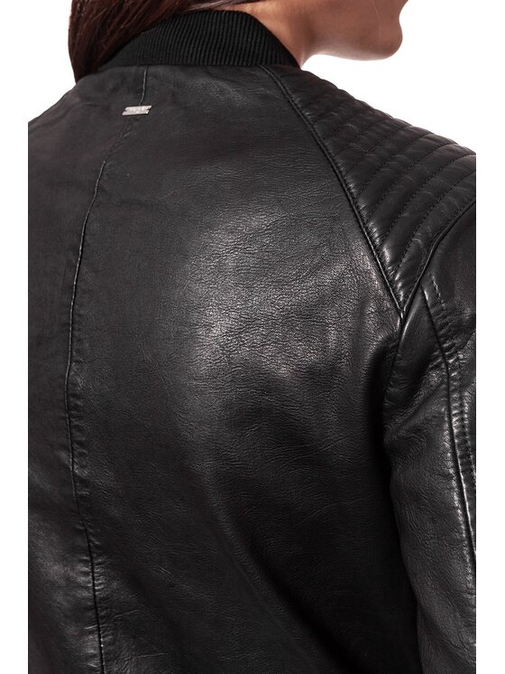 Wrangler Wrangler Kurtka damska LEATHER JACKET Czarny Regular Fit