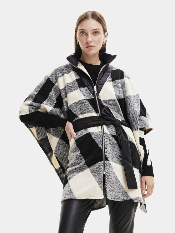 Poncho Desigual Colorama: Impermeabile Leggero Con Cappuccio E Tasche, Nero Con Dettagli Rossi - Taglia Unica - Foto 6