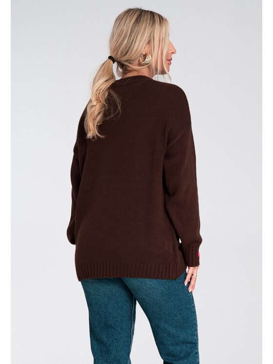 FIGL FIGL Svetr M1240 Hnědá Regular Fit