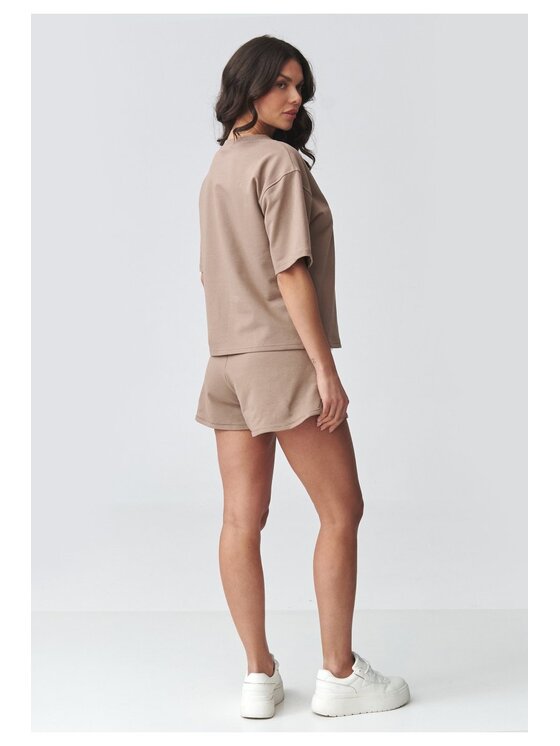 Makadamia Makadamia Komplet bluzka i szorty sportowe M918 Brązowy Loose Fit