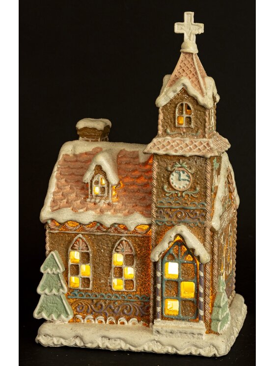 MIAhome MIAhome Dekoracja piernikowy kościół LED 23,5x14x12 cm IGLESIA Brązowy