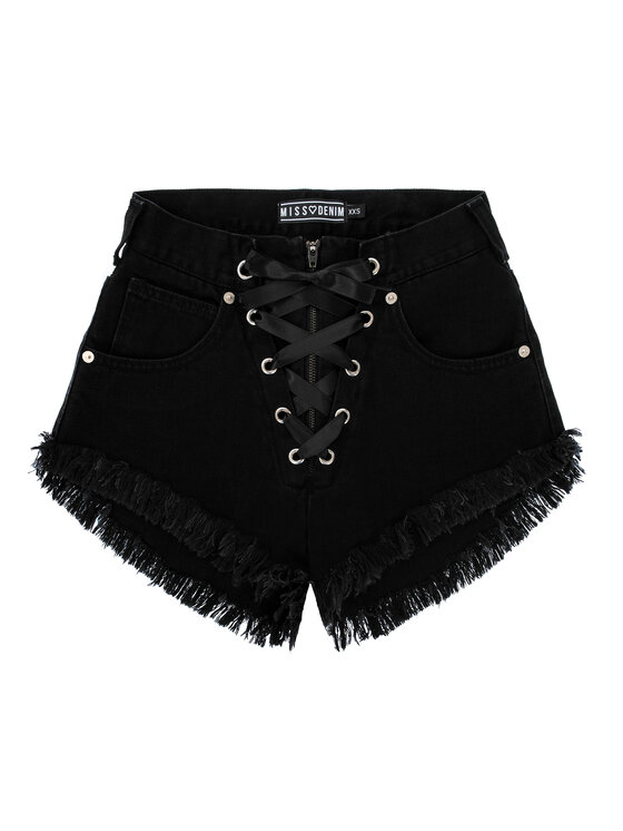 MissDenim MissDenim Szorty jeansowe High Waist Laced Czarny Regular Fit