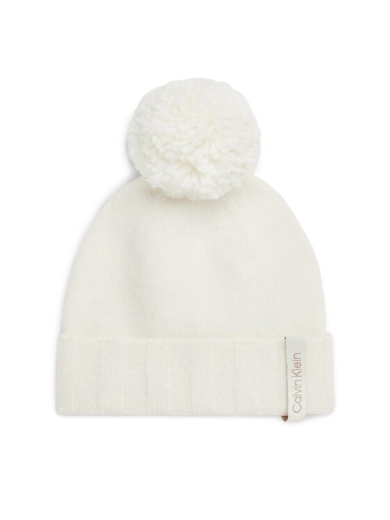 Căciulă Calvin Klein Label Define Rib Beanie W/Pompom K60K611606 Écru