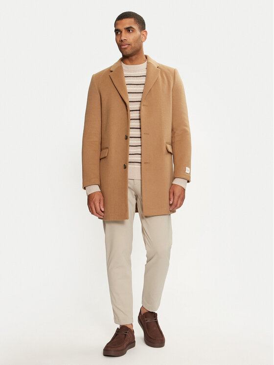 Calvin Klein Męski Płaszcz wełniany, rozmiar XXL, Beżowy, K10K113664