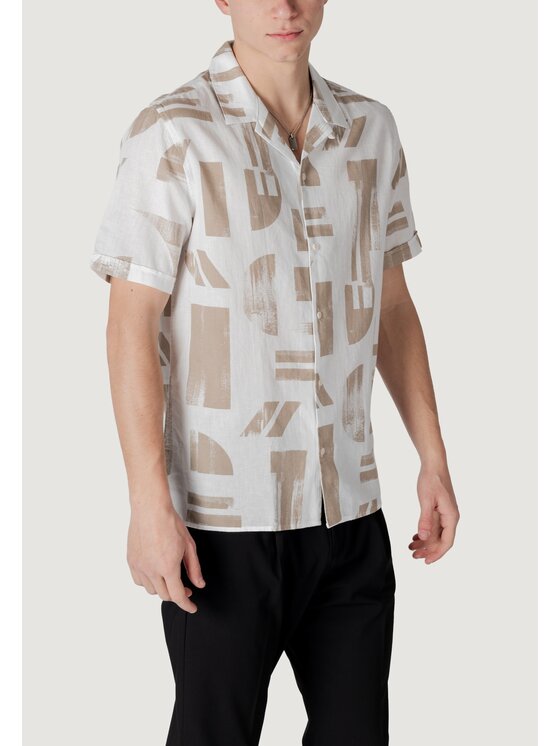 Antony Morato Antony Morato Camicia HONOLULU REGULAR STRAIGHT FIT WITH LOGOED METAL BADGE Beige Regular Fit