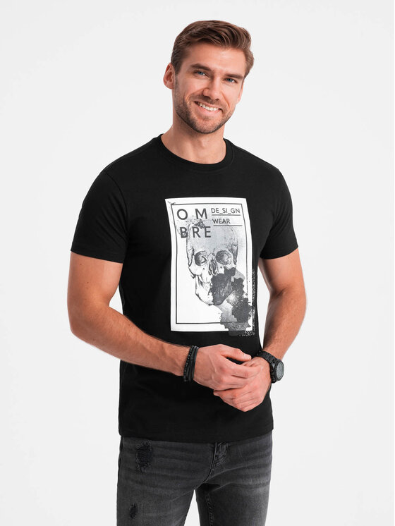 Ombre Ombre T-Shirt OM-TSPT-0200 Czarny Regular Fit