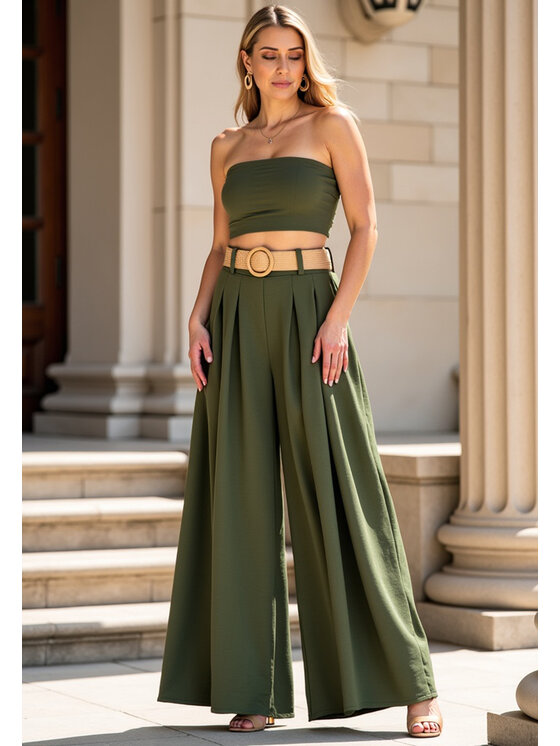 FIGL FIGL Pantaloni di tessuto M1160 Verde Loose Fit