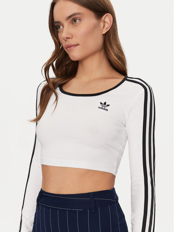 adidas adidas Bluză adicolor 3-Stripes JD4625 Alb Slim Fit