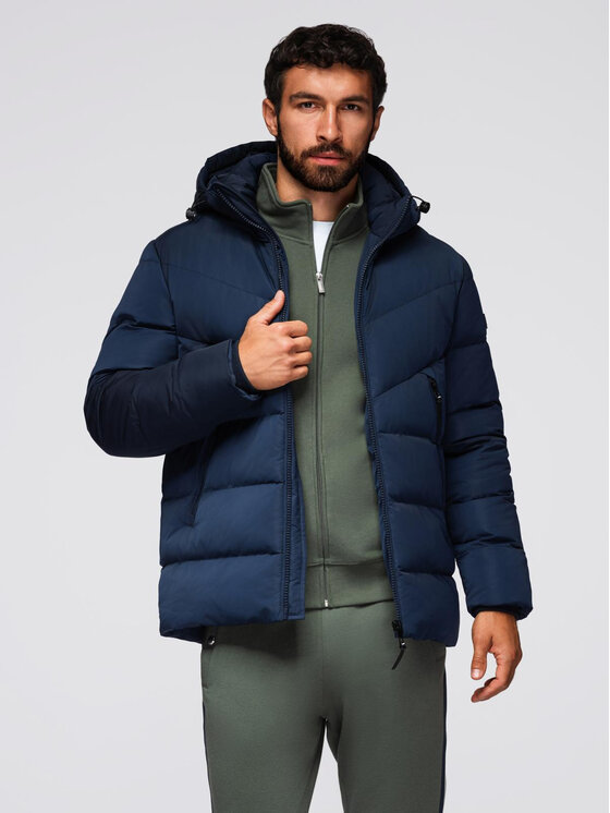 Ombre Ombre Kurtka zimowa OM-JAHP-0304 Granatowy Regular Fit