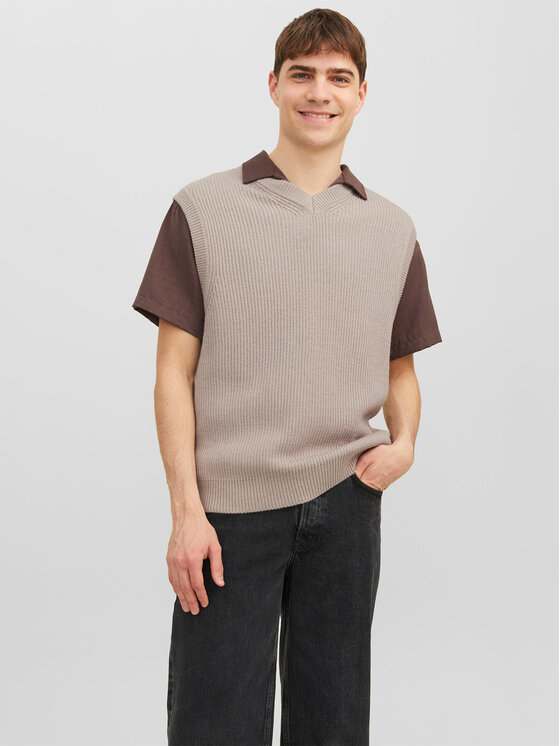 Jack&Jones Džemperis Rib 12241167 Bēšs Regular Fit