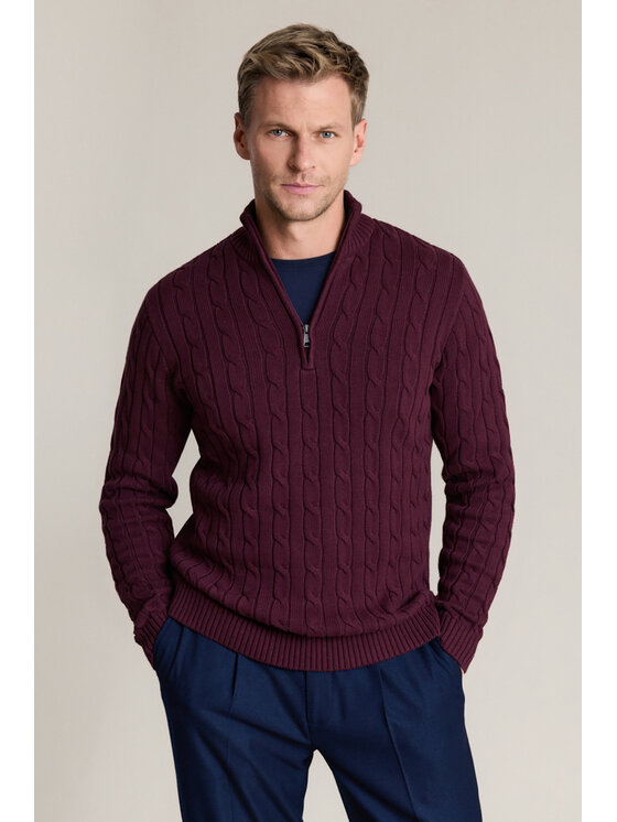 Lancerto Lancerto Sweter Joseph SW000211555970 Bordowy Regular Fit